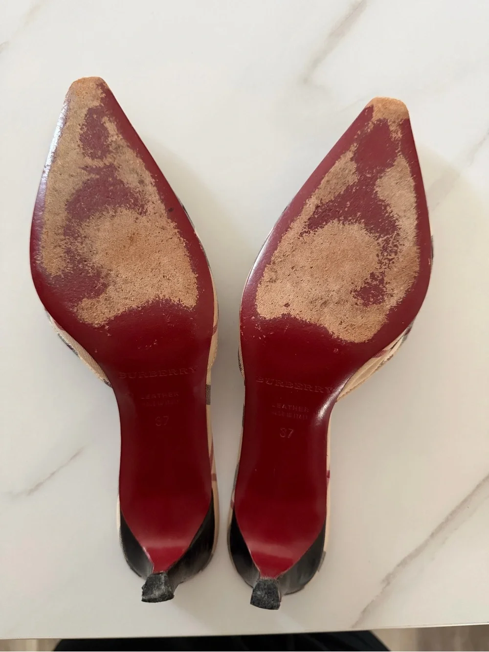 Burberry Check Pointed-Toe Slip-On Mules in Beige and Black